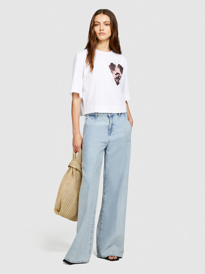 Organic cotton t-shirt with print - women's short sleeve t-shirts - White | Sisley image number 1